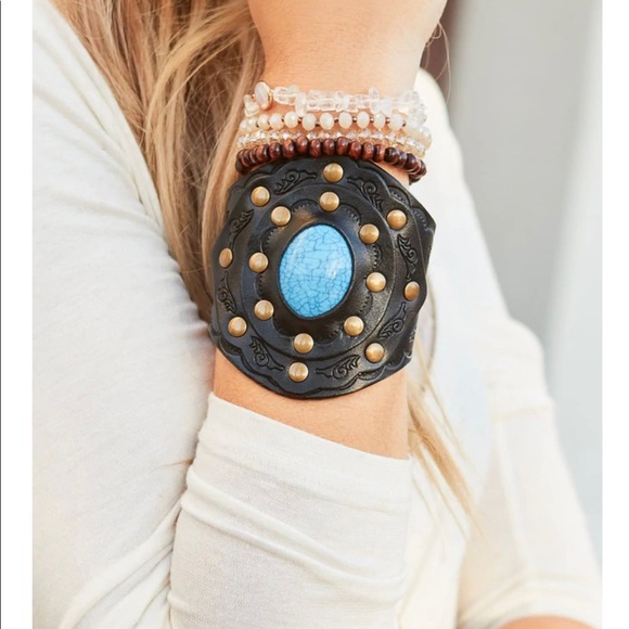 Three Bird Nest Jewelry - Aegean Boho black leather cuff bracelet